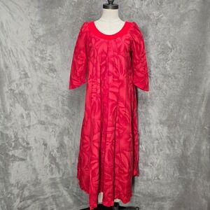 Vintage T&L Muumuu Dress Womens 7/8 Red Velvet Trim Floral Maxi Pockets Hawaii